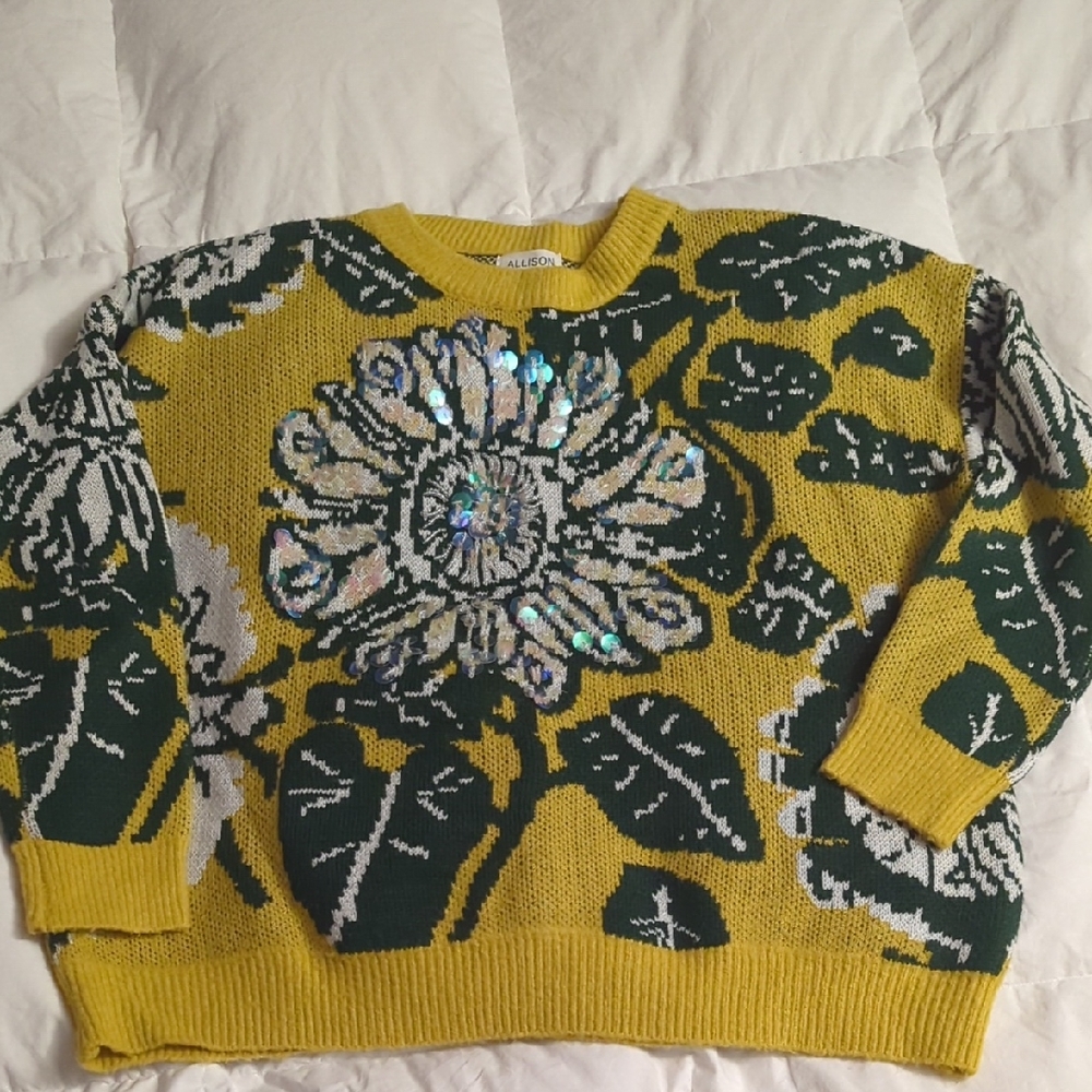 Yellow and Green Floral Sweater